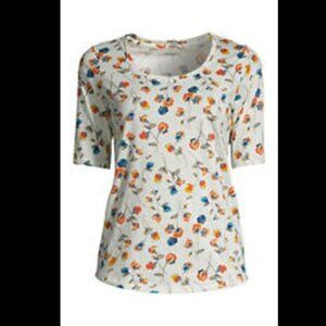 Lands End Elbow Sleeve Supima Cotton Scoop Neck T-Shirt in Ivory Floral - 2X